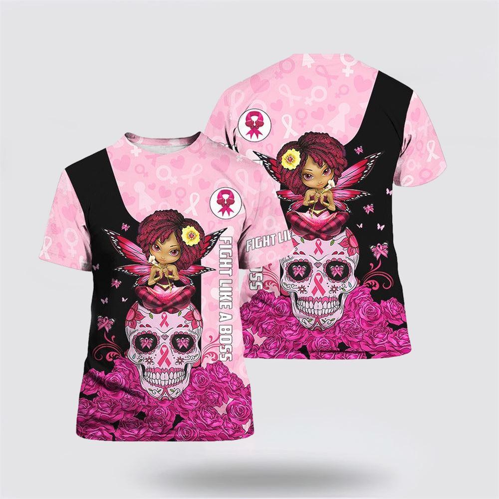 Breast Cancer T Shirts 2023, Breast Cancer Rose Skull Angel All Over Print T Shirt, Breast Cancer Awareness Shirts