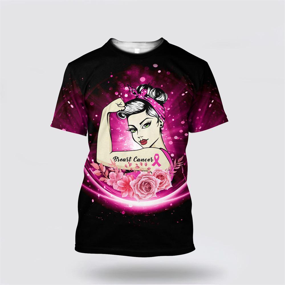 Breast Cancer T Shirts 2023, Breast Cancer Woman Rose Flowers Black Pink All Over Print T Shirt Breast Cancer T Shirt