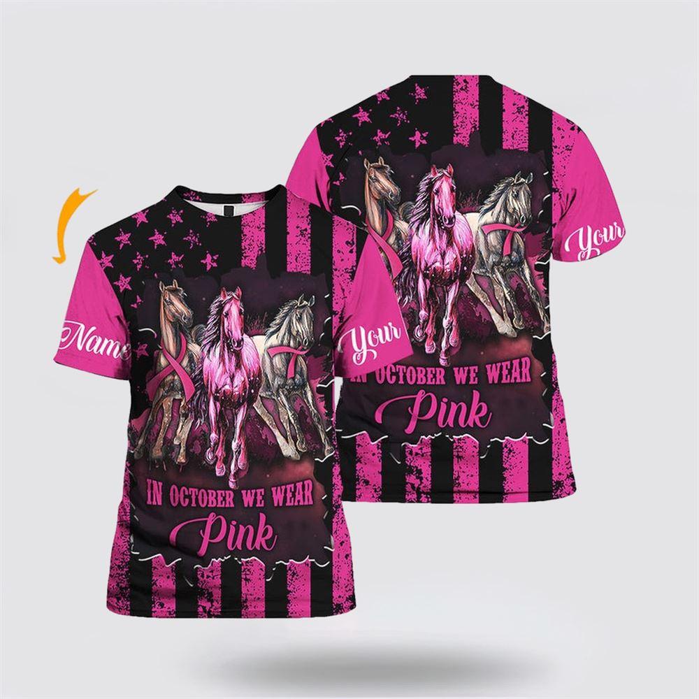 Breast Cancer T Shirts 2023, Custom Horse Cancer Breast Awareness Pink All Over Print T Shirt, Breast Cancer Awareness Shirts