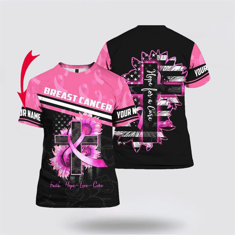 Breast Cancer T Shirts 2023, Custom Name Breast Cancer Hope For A Cure All Over Print T Shirt, Breast Cancer Awareness Shirts