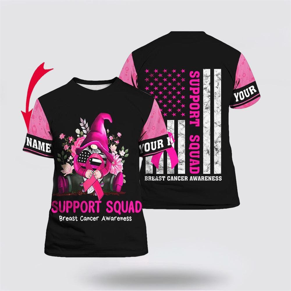 Breast Cancer T Shirts 2023, Custom Name Gnomes Support Squad Pink Breast Cancer All Over Print T Shirt, Breast Cancer Awareness Shirts