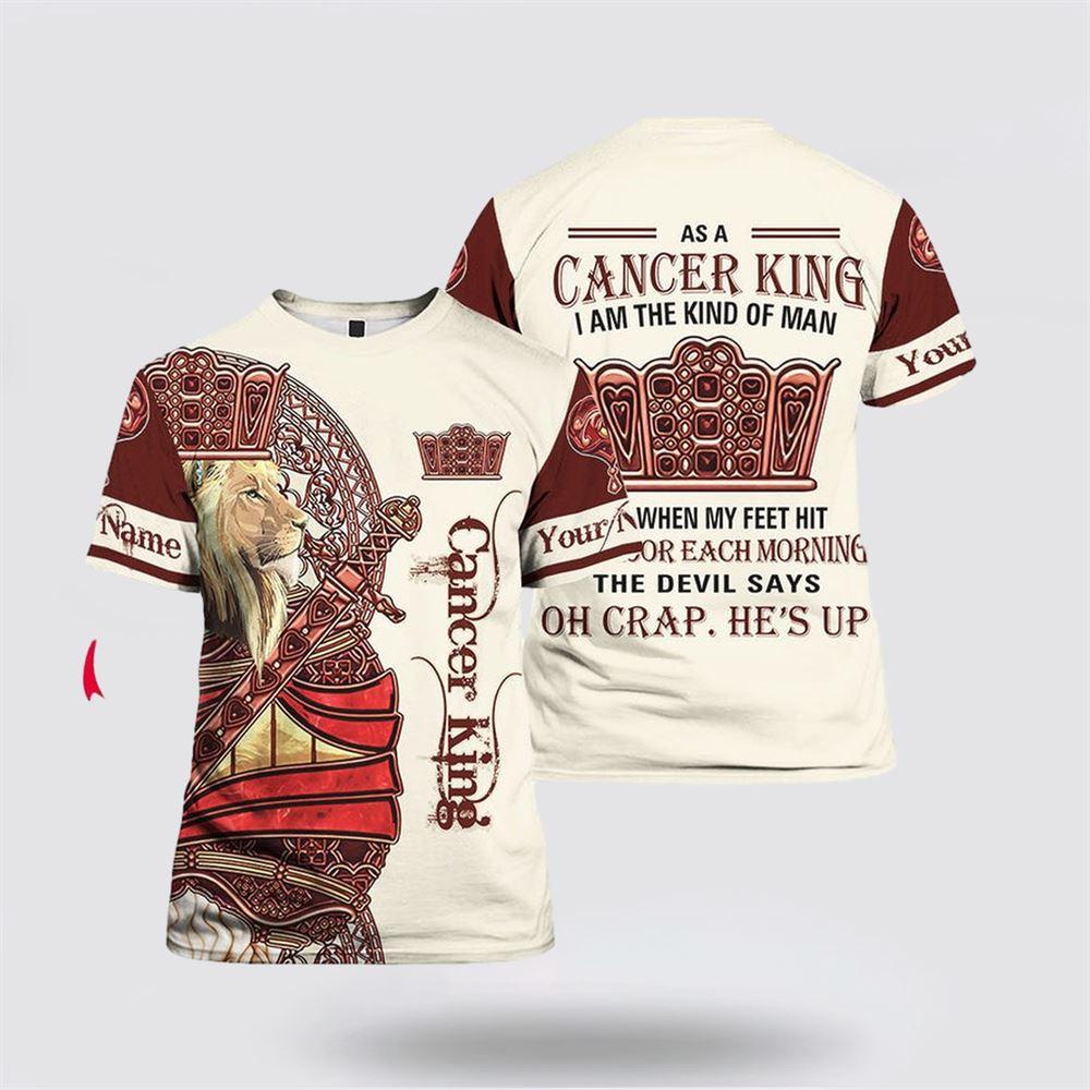 Breast Cancer T Shirts 2023, Personalized Name Lion Cancer King All Over Print T Shirt, Breast Cancer Awareness Shirts