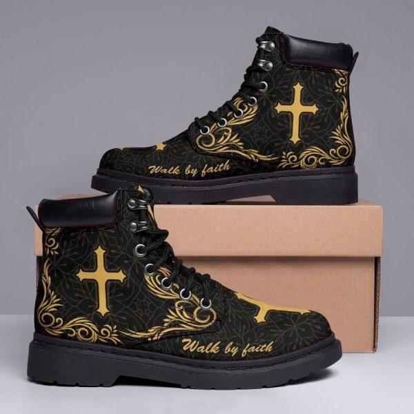 Christian Boots, Jesus Shoes, God Walk By Faith Printed Boots, Jesus Boots