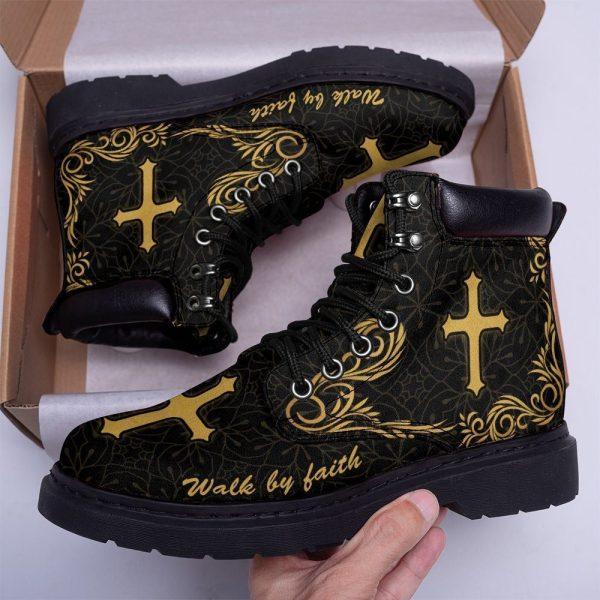 Christian Boots, Jesus Shoes, God Walk By Faith Printed Boots, Jesus Boots