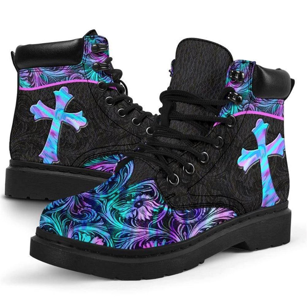 Christian Boots, Jesus Shoes, Jesus Pattern Flowers Cross Boots, Jesus Boots