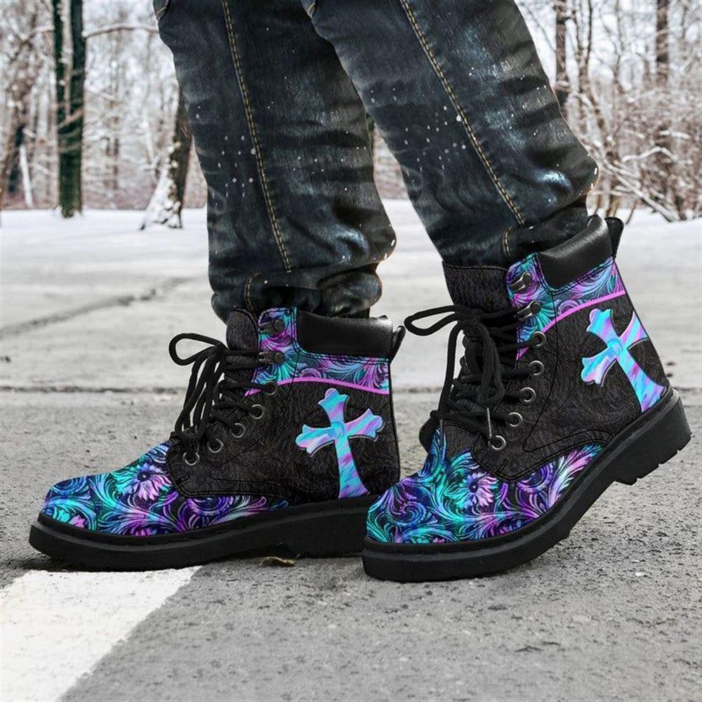 Christian Boots, Jesus Shoes, Jesus Pattern Flowers Cross Boots, Jesus Boots