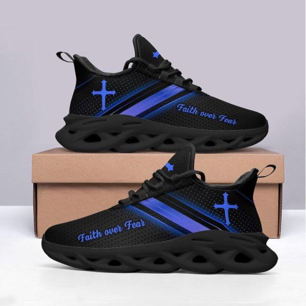 Christian Soul Shoes, Max Soul Shoes, Jesus Black Blue Faith Over Fear Running Sneakers Max Soul Shoes, Jesus Shoes, Jesus Christ Shoes