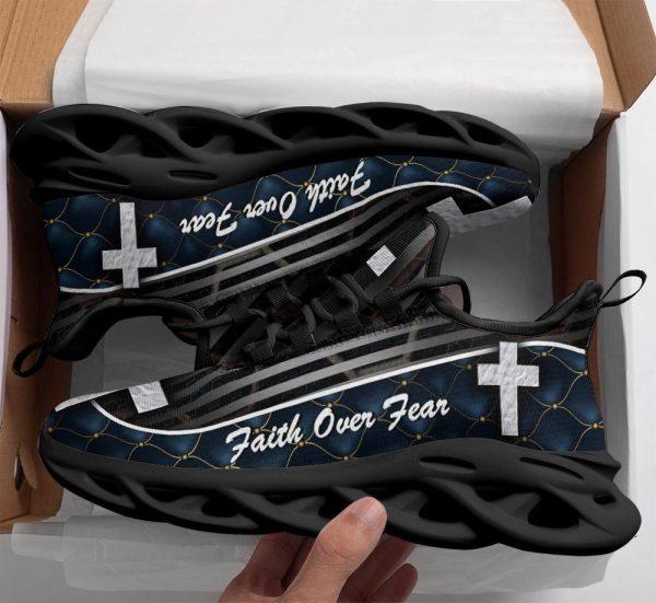 Christian Soul Shoes, Max Soul Shoes, Jesus Black Faith Over Fear Running Sneakers Max Soul Shoes, Jesus Shoes, Jesus Christ Shoes