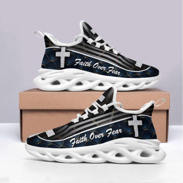 Christian Soul Shoes, Max Soul Shoes, Jesus Black Faith Over Fear Running Sneakers Max Soul Shoes, Jesus Shoes, Jesus Christ Shoes