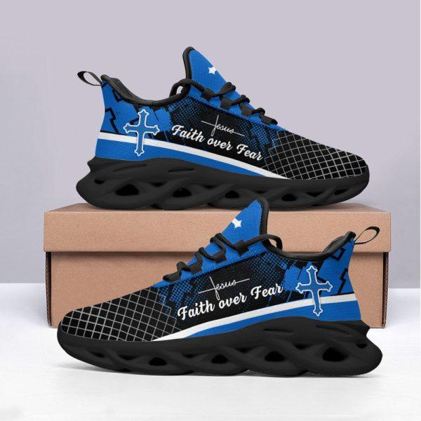 Christian Soul Shoes, Max Soul Shoes, Jesus Blue Faith Over Fear Running Sneakers Max Soul Shoes, Jesus Shoes, Jesus Christ Shoes