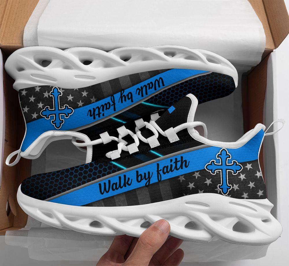 Christian Soul Shoes, Max Soul Shoes, Jesus Blue Walk By Faith Running Sneakers Max Soul Shoes, Jesus Shoes, Jesus Christ Shoes