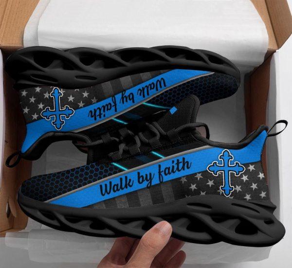 Christian Soul Shoes, Max Soul Shoes, Jesus Blue Walk By Faith Running Sneakers Max Soul Shoes, Jesus Shoes, Jesus Christ Shoes