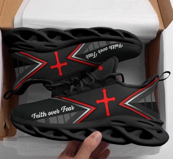 Christian Soul Shoes, Max Soul Shoes, Jesus Faith Over Black Red Fear Running Sneakers Max Soul Shoes, Jesus Shoes, Jesus Christ Shoes