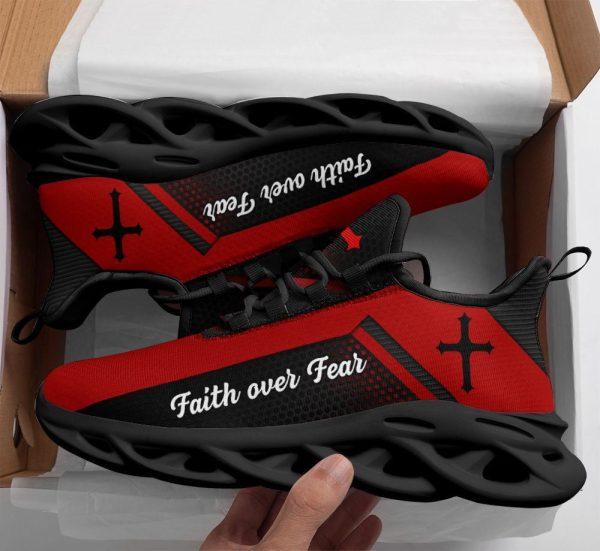 Christian Soul Shoes, Max Soul Shoes, Jesus Faith Over Fear Red Running Sneakers Max Soul Shoes, Jesus Shoes, Jesus Christ Shoes