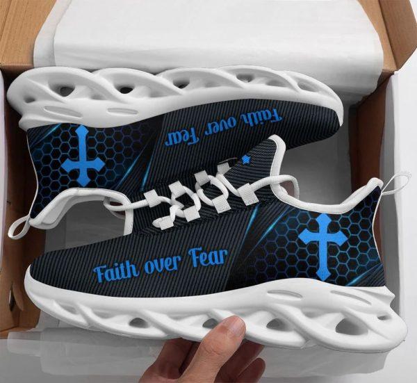 Christian Soul Shoes, Max Soul Shoes, Jesus Faith Over Fear Running Sneakers Black And Blue Max Soul Shoes, Jesus Shoes, Jesus Christ Shoes