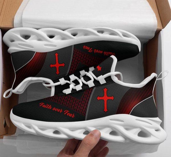 Christian Soul Shoes, Max Soul Shoes, Jesus Faith Over Fear Running Sneakers Black Max Soul Shoes, Jesus Shoes, Jesus Christ Shoes