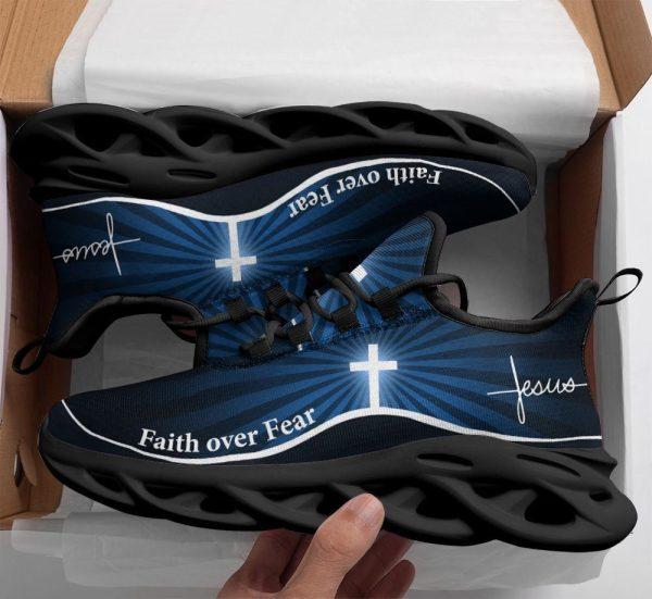 Christian Soul Shoes, Max Soul Shoes, Jesus Faith Over Fear Running Sneakers Blue Max Soul Shoes, Jesus Shoes, Jesus Christ Shoes