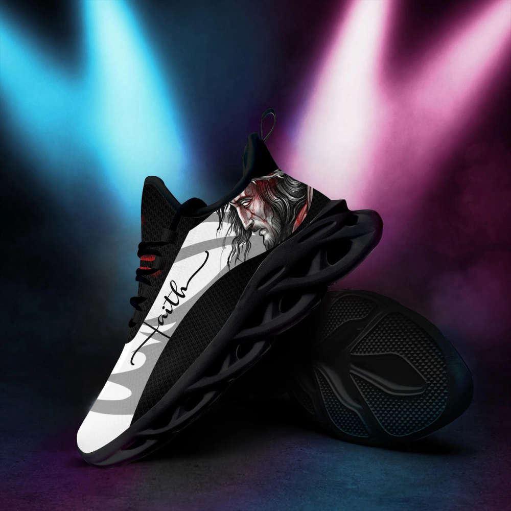 Christian Soul Shoes, Max Soul Shoes, Jesus Faith Running Sneakers Black White Max Soul Shoes, Jesus Shoes, Jesus Christ Shoes
