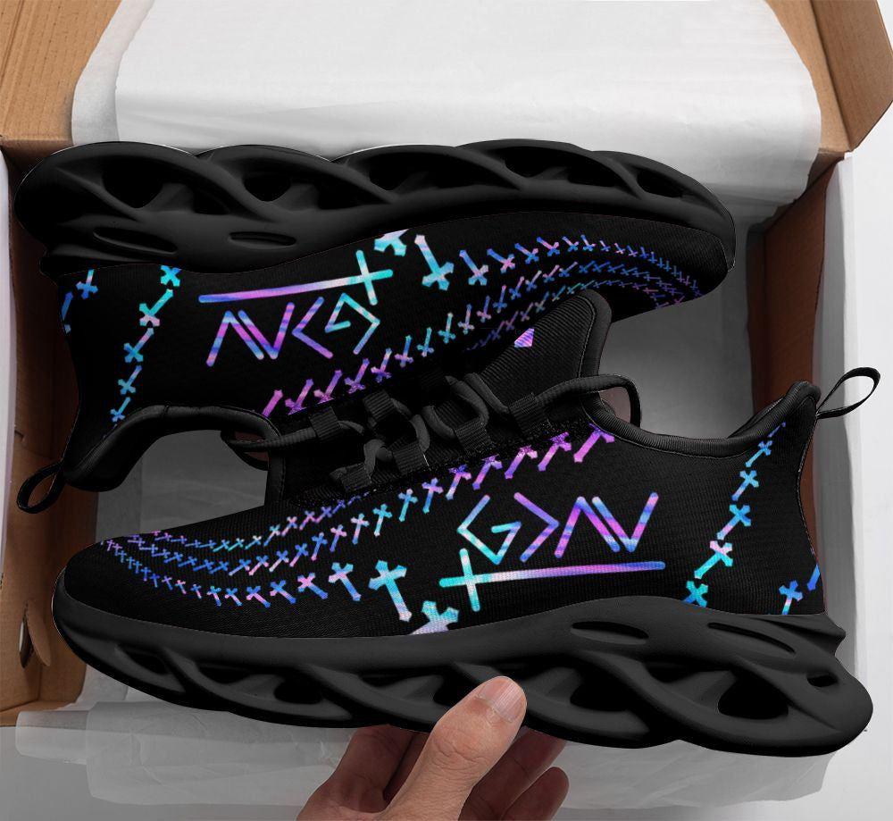 Christian Soul Shoes, Max Soul Shoes, Jesus God Is Greater Than High And Low Running Sneakers Max Soul Shoes, Jesus Shoes, Jesus Christ Shoes