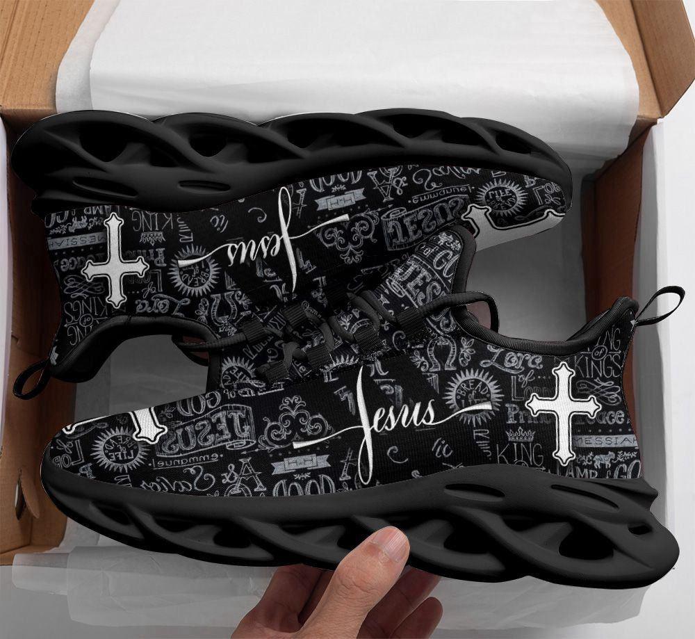 Christian Soul Shoes, Max Soul Shoes, Jesus Running Black Sneakers Max Soul Shoes, Jesus Shoes, Jesus Christ Shoes