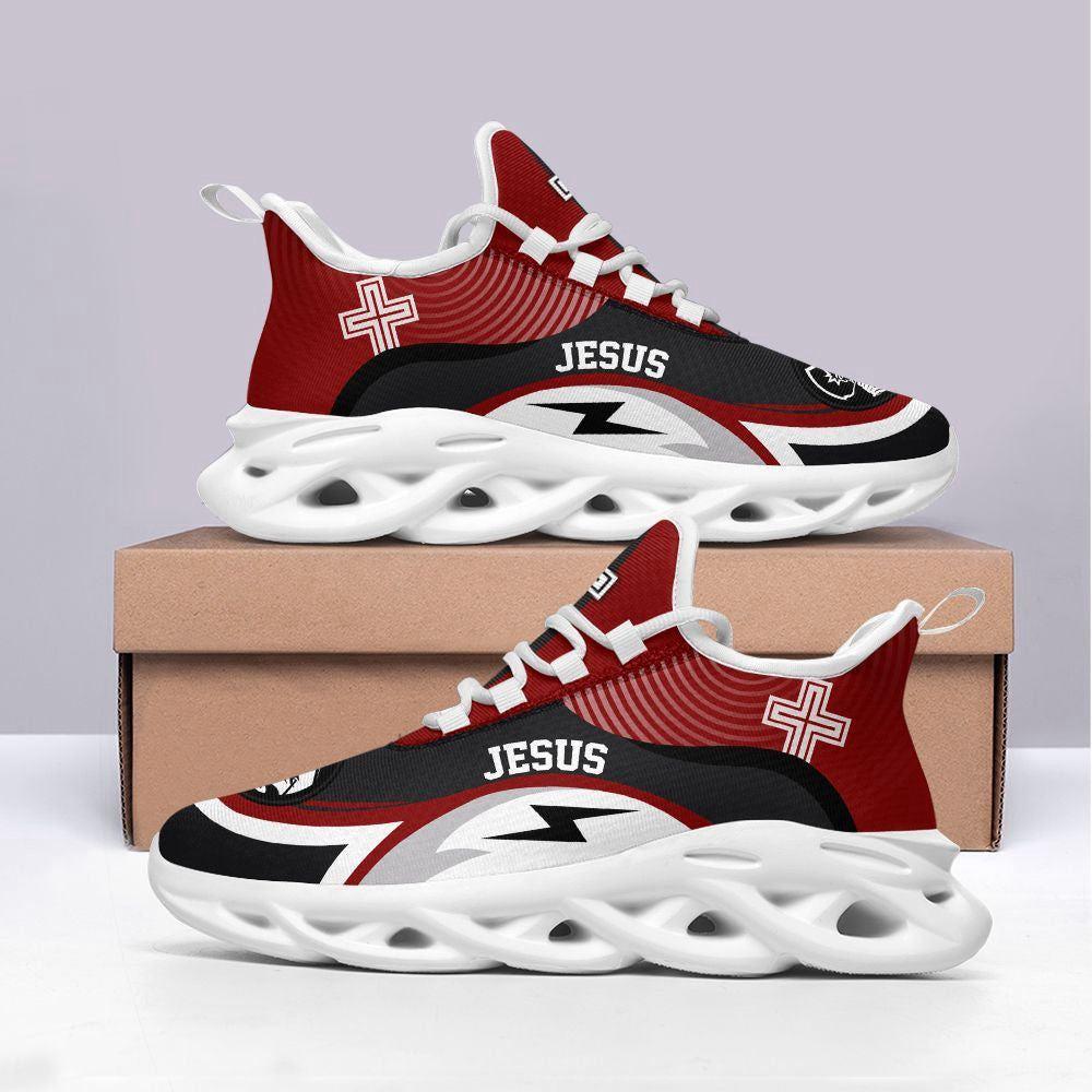 Christian Soul Shoes, Max Soul Shoes, Jesus Running Red Sneakers Max Soul Shoes, Jesus Shoes, Jesus Christ Shoes