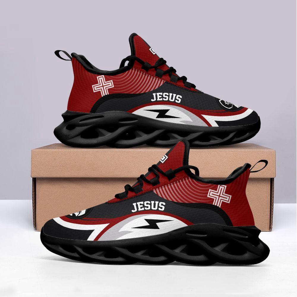 Christian Soul Shoes, Max Soul Shoes, Jesus Running Red Sneakers Max Soul Shoes, Jesus Shoes, Jesus Christ Shoes