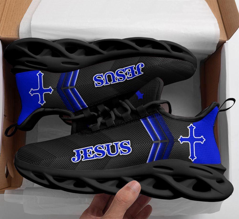 Christian Soul Shoes, Max Soul Shoes, Jesus Running Sneakers Blue Art Max Soul Shoes, Jesus Shoes, Jesus Christ Shoes