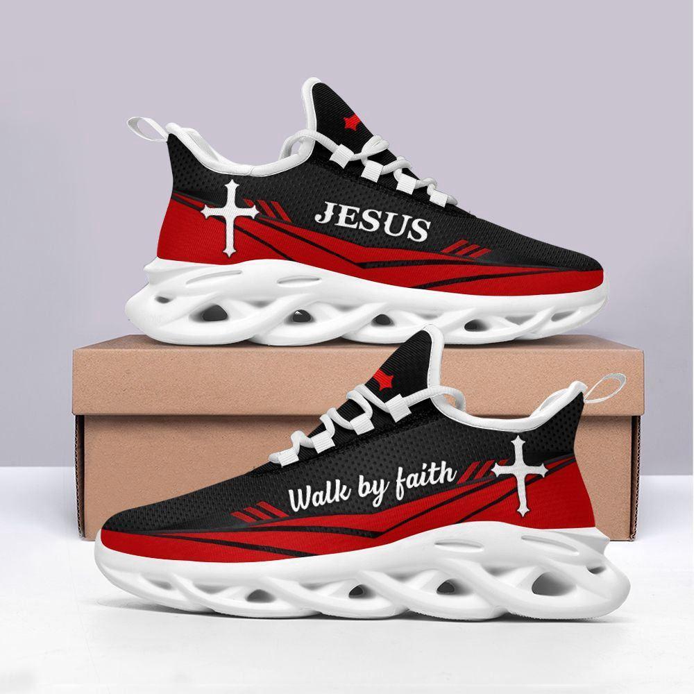 Christian Soul Shoes, Max Soul Shoes, Jesus Walk By Faith Red Running Shoes Max Soul Shoes, Jesus Shoes, Jesus Christ Shoes