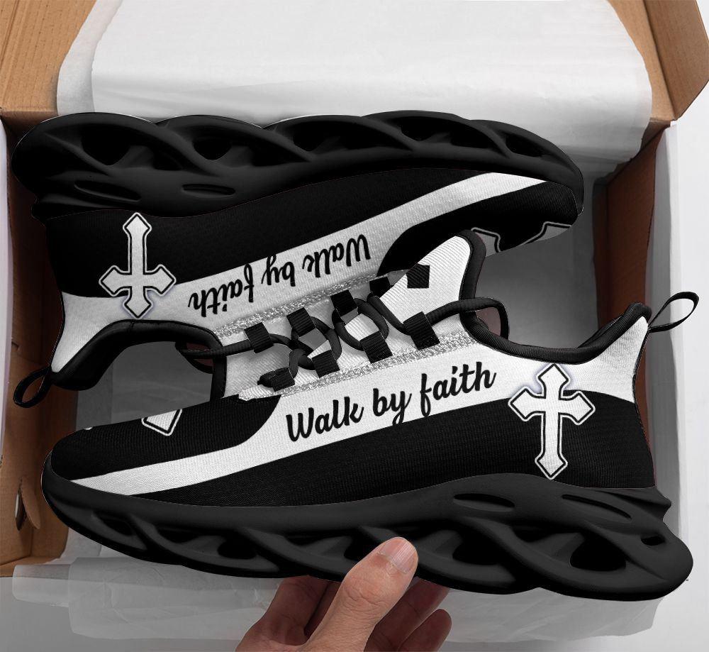Christian Soul Shoes, Max Soul Shoes, Jesus Walk By Faith Running Sneakers  Black White Art Max Soul Shoes, Jesus Shoes, Jesus Christ Shoes - Excoolent