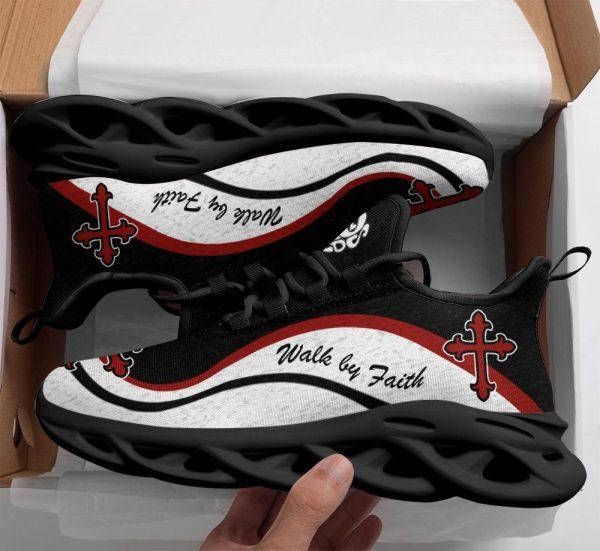 Christian Soul Shoes, Max Soul Shoes, Jesus Walk By Faith Running Sneakers White And Black Max Soul Shoes, Jesus Shoes, Jesus Christ Shoes