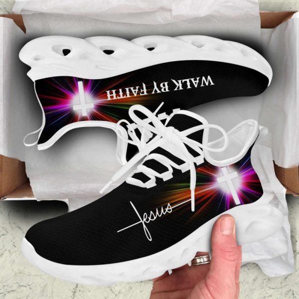 Christian Soul Shoes, Max Soul Shoes, Jesus Walk By Faith Running Sneakers White Black Art Max Soul Shoes, Jesus Shoes, Jesus Christ Shoes
