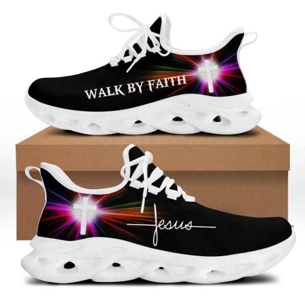 Christian Soul Shoes, Max Soul Shoes, Jesus Walk By Faith Running Sneakers White Black Art Max Soul Shoes, Jesus Shoes, Jesus Christ Shoes