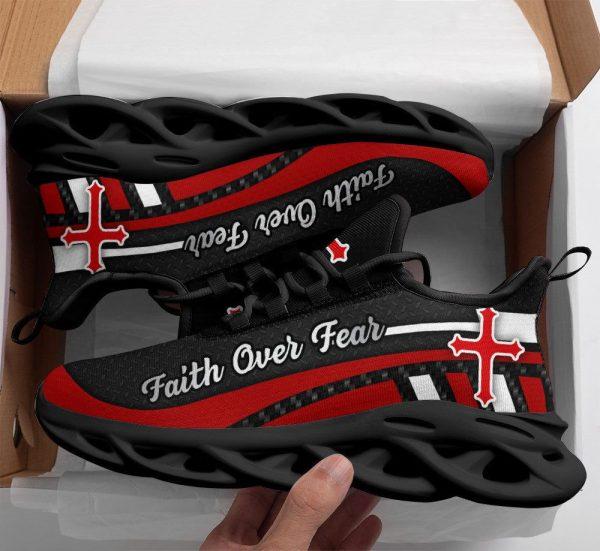 Christian Soul Shoes, Max Soul Shoes, Red Black Jesus Faith Over Fear Running Sneakers Max Soul Shoes, Jesus Shoes, Jesus Christ Shoes
