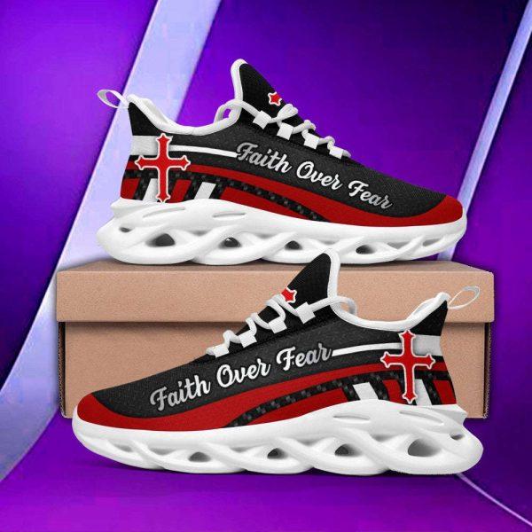 Christian Soul Shoes, Max Soul Shoes, Red Black Jesus Faith Over Fear Running Sneakers Max Soul Shoes, Jesus Shoes, Jesus Christ Shoes