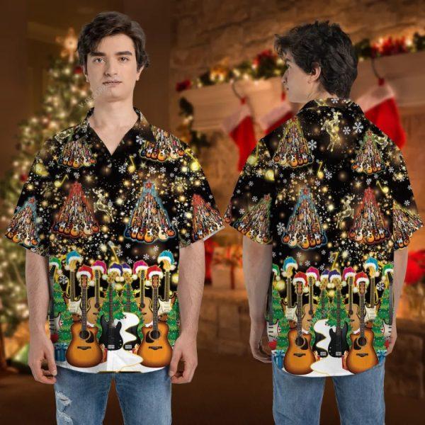 Christmas Hawaiian Shirt, Acoustic Guitar Set Christmas Hawaiian Shirt, Xmas Hawaiian Shirts