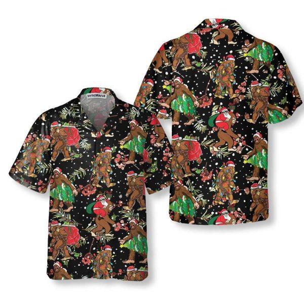 Christmas Hawaiian Shirt, Bigfoot Santa Claus With Christmas Pattern Hawaiian Shirt, Xmas Hawaiian Shirts