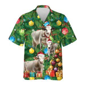 Christmas Hawaiian Shirt, Brahman Cow Christmas Tree…