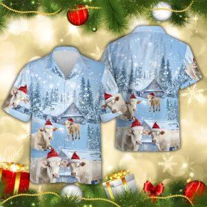 Christmas Hawaiian Shirt Charolais Cow Snowy Christmas Hawaiian Beach Shirts Xmas Hawaiian Shirts 2 qzqjak.jpg