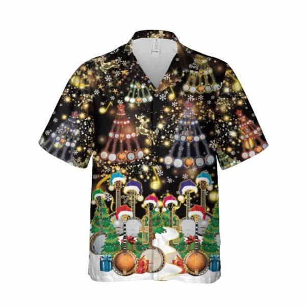 Christmas Hawaiian Shirt, Christmas Banjo Music Button Down Hawaiian Shirt, Xmas Hawaiian Shirts