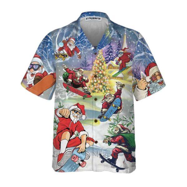 Christmas Hawaiian Shirt, Christmas Come On Skateboard With Santa Hawaiian Shirt, Xmas Hawaiian Shirts