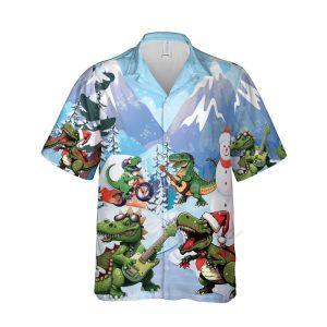 Christmas Hawaiian Shirt, Christmas Dinosaur Santa Clause…