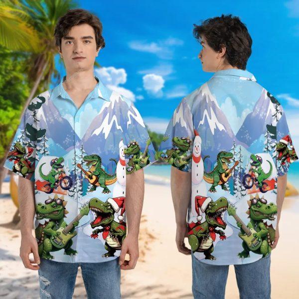 Christmas Hawaiian Shirt, Christmas Dinosaur Santa Clause Dino Printed Hawaiian Shirt, Xmas Hawaiian Shirts
