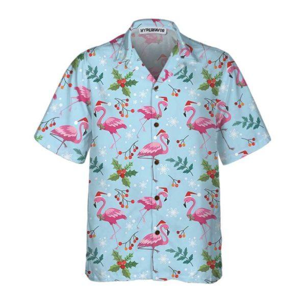 Christmas Hawaiian Shirt, Christmas Flamingo Seamless Pattern Hawaiian Shirt, Xmas Hawaiian Shirts