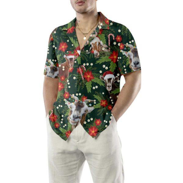 Christmas Hawaiian Shirt, Christmas Goat With Poinsettia Flower Hawaiian Shirt, Xmas Hawaiian Shirts