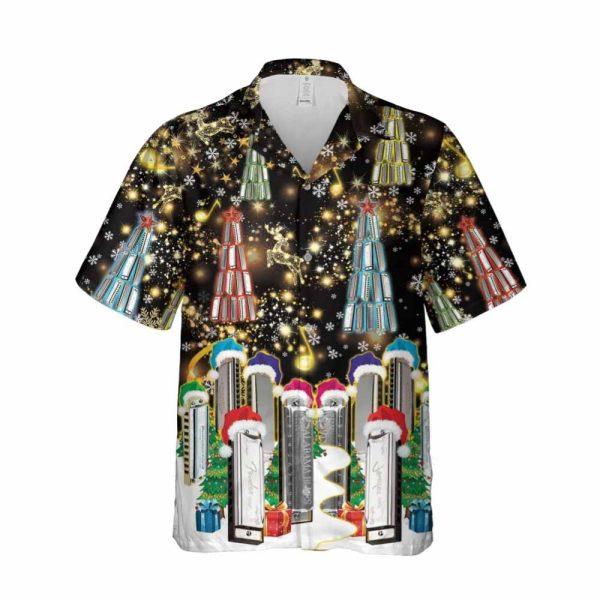 Christmas Hawaiian Shirt, Christmas Harmonica Unisex Hawaiian Shirt, Xmas Hawaiian Shirts