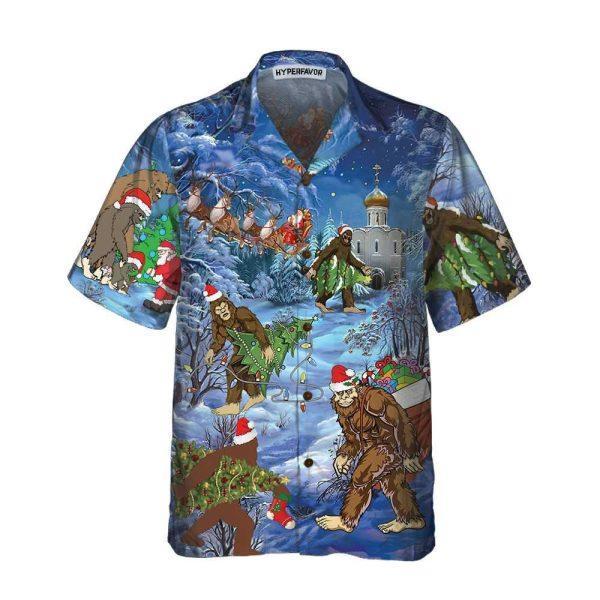 Christmas Hawaiian Shirt, Christmas Holiday Bigfoot Sasquatch Christmas Vacation Hawaiian Shirt, Xmas Hawaiian Shirts
