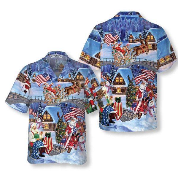 Christmas Hawaiian Shirt, Christmas Holiday Santa Patriot Hawaiian Shirt, Xmas Hawaiian Shirts