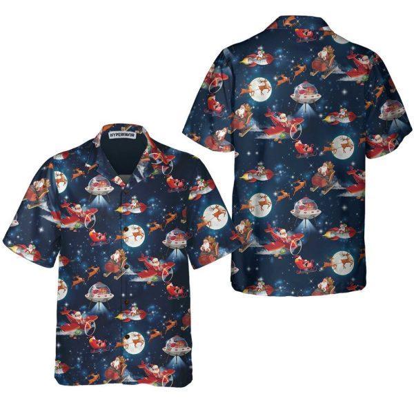 Christmas Hawaiian Shirt, Christmas In Space Christmas Hawaiian Shirt With Santa Claus And Reindeer Pattern, Xmas Hawaiian Shirts