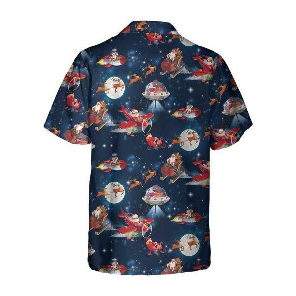 Christmas Hawaiian Shirt, Christmas In Space Christmas Hawaiian Shirt With Santa Claus And Reindeer Pattern, Xmas Hawaiian Shirts