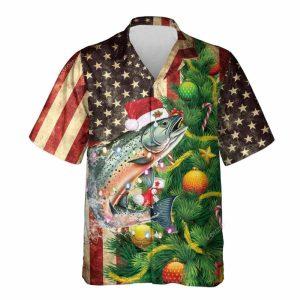 Christmas Hawaiian Shirt, Christmas Salmon Us Flag…